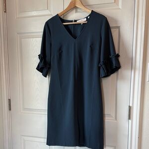 Lark & Ro Navy Midi Dress with Ruffle Sleeves